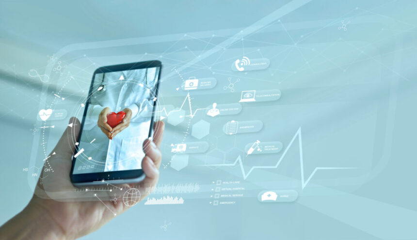 Healthcare, Doctor online and virtual hospital concept, Diagnostics and online medical consultation on smartphone, Communication with patient on network, Innovative and medical technology.